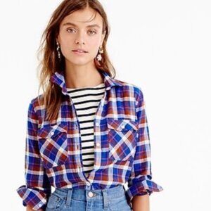 J. Crew Cerulean Plaid Boyfriend Button Down Shirt NWT!